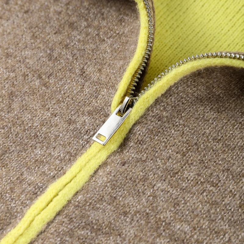 Fuzz Yellow Contrast Long Sleeve With Zipper Coat for Women