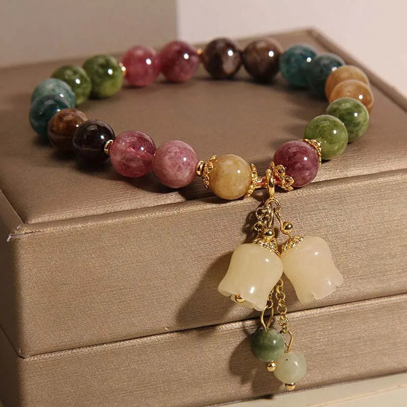 Beaded Orchid Pendant Bracelet