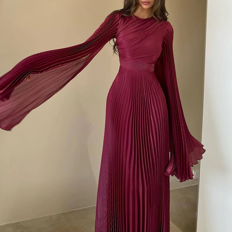 Pleated Solid Color Robe Dress