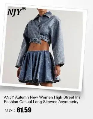 ANJY Summer New Women's High Street Fashion Unique Design Denim Patchwork Contrast Color Button Vest Casual Wide Leg Pants A7944