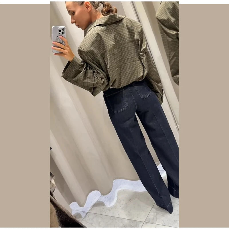 Long Sleeve Plaid Button-Up Shirt Jacket for Women