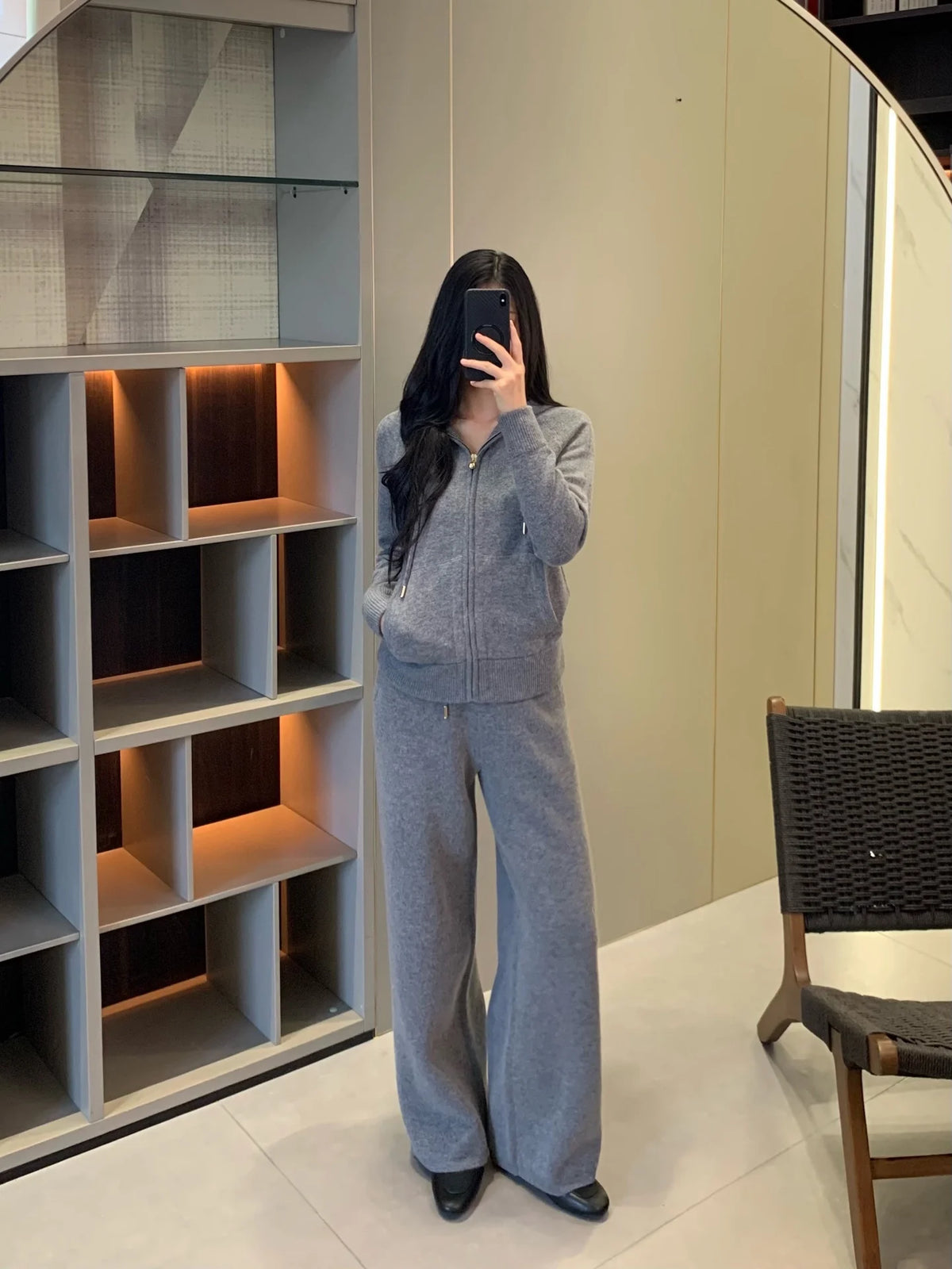 Hooded Knit Two Piece Set With Elastic Waist Pants For Women