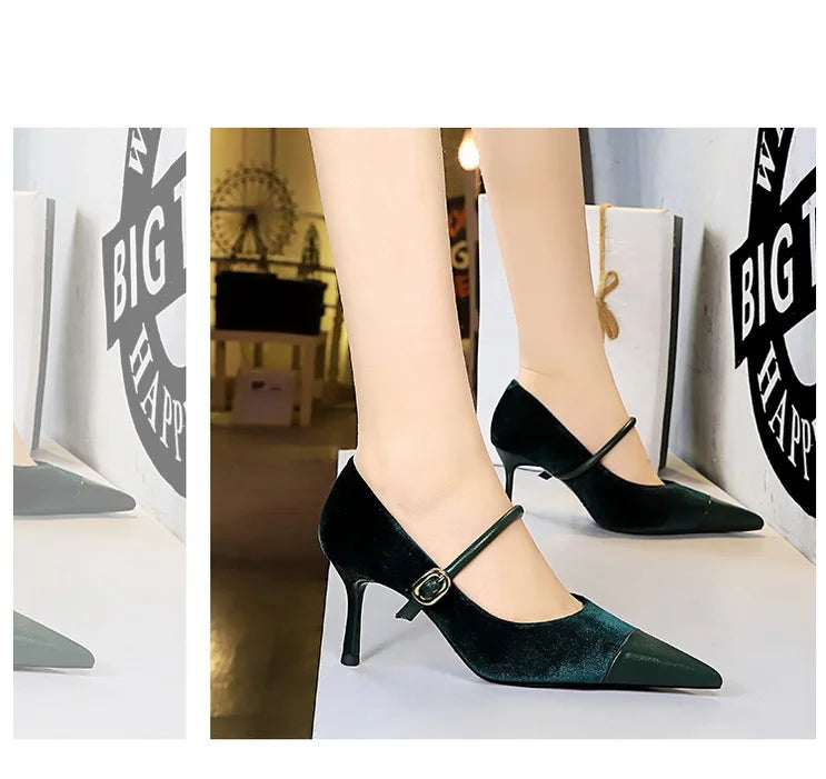 Suede Buckle Strap Pointed Toe Stiletto Pumps for Women