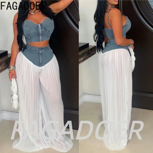 Denim Patchwork Two Piece Set