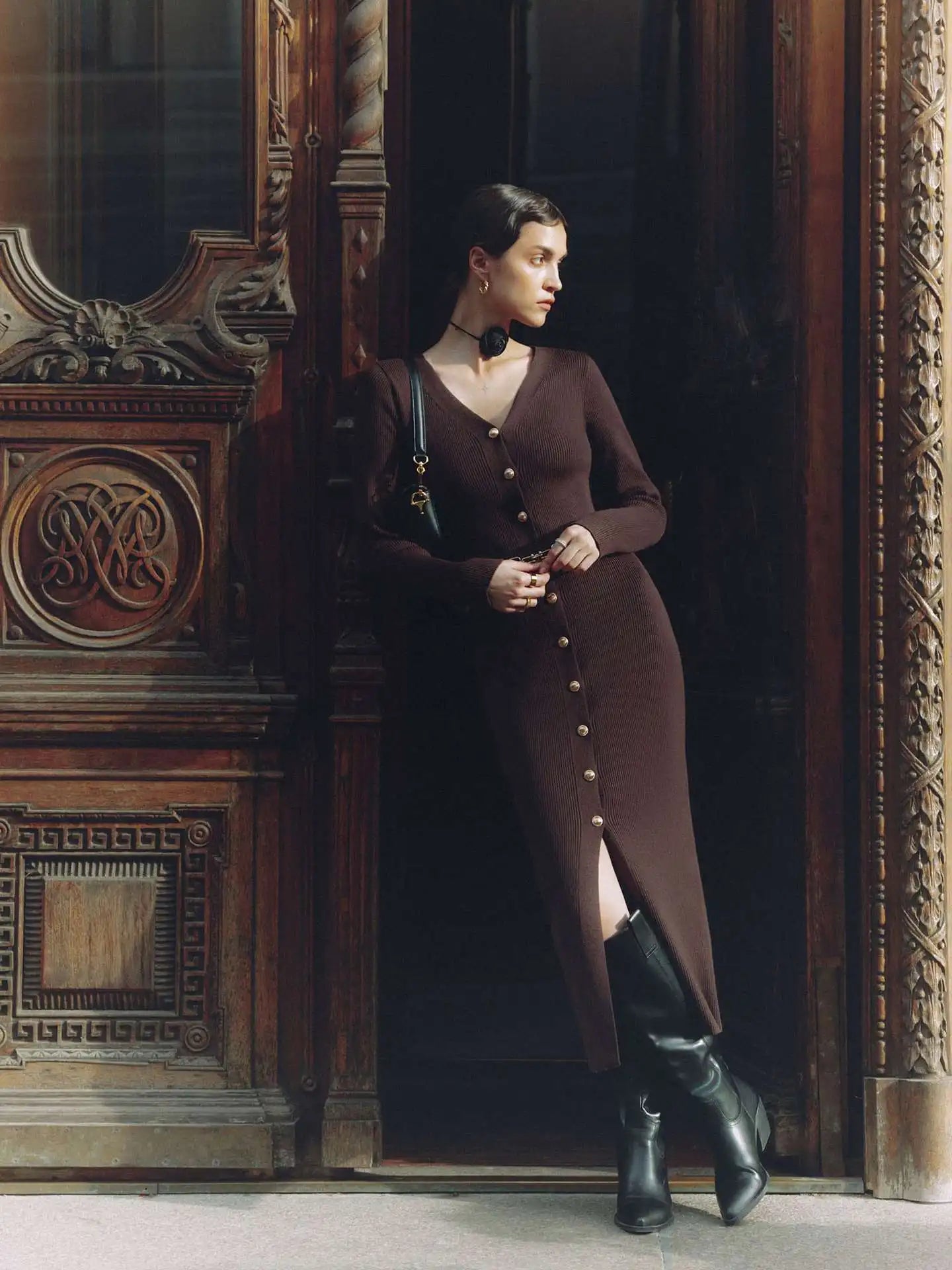 Cryptographic Fall Winter Knitted Button Sweaters Midi Dress Elegant Outfits Long Sleeve Split Bodycon Cardigan Dresses Clothes