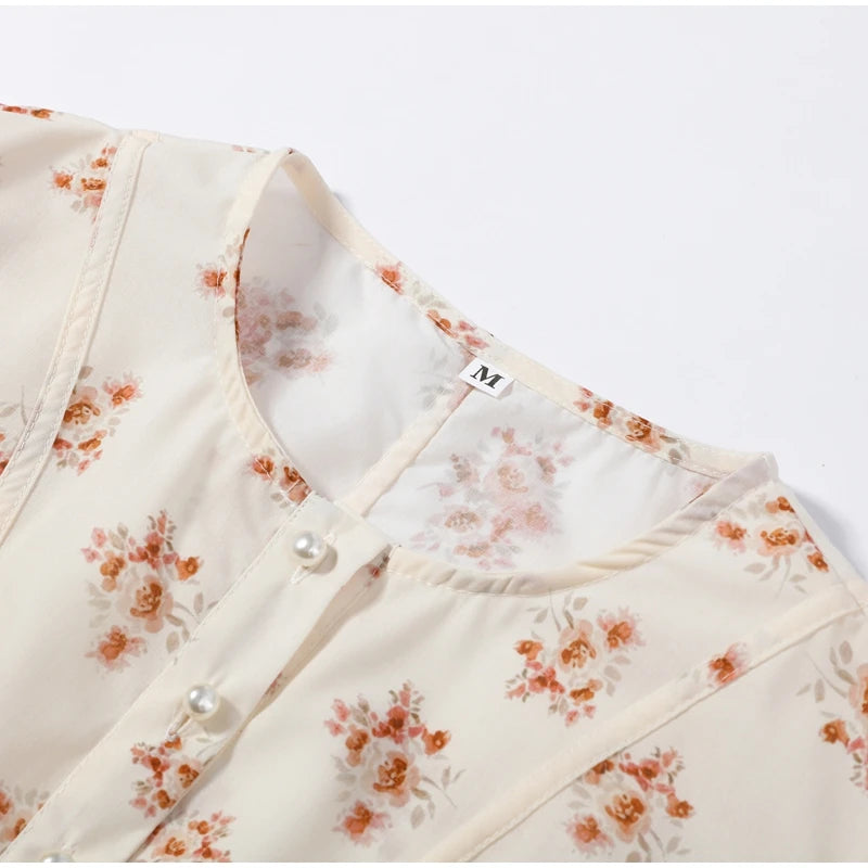 Floral Print Slim Top and Ruffle Skirt Set for Women