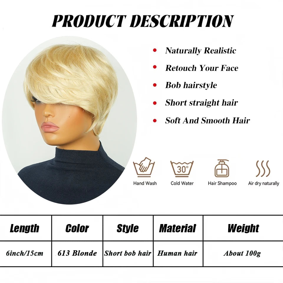 Short Blonde Layered Bob Pixie Human Hair Wig for Women