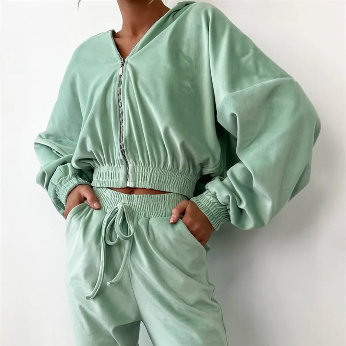 Hooded Zipper Hoodie and Trouser Tracksuit Set for Women