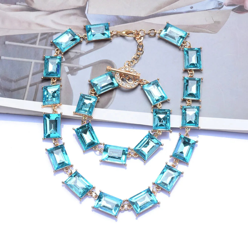 Multicolor Square Crystal Charm Bracelet for Women