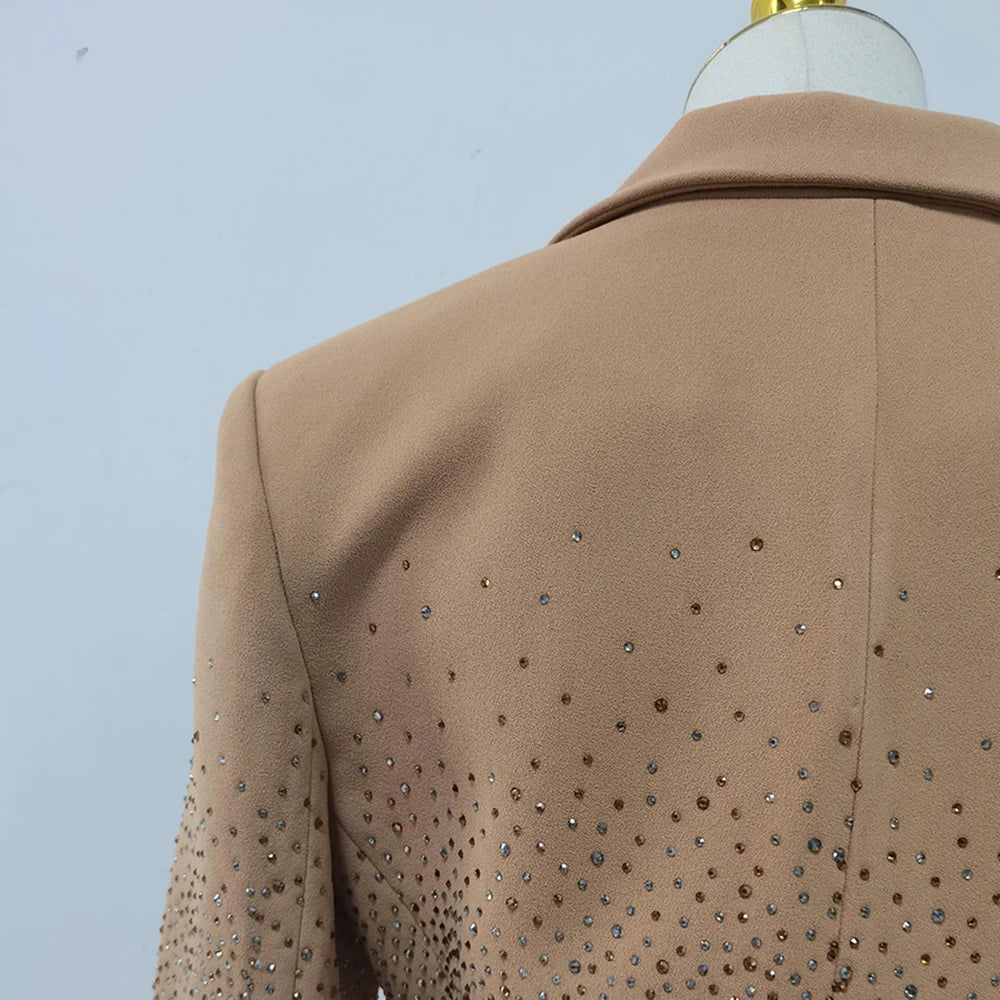 TWOTWINSTYLE Temperament Spliced Diamonds Jackets For Women Lapel Long Sleeve Designer Blazer Female Fashion Style New KJA534367