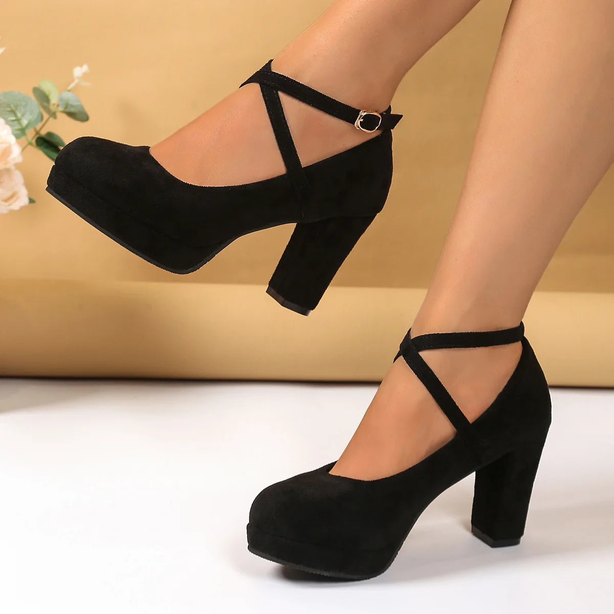 Square Heel Mary Jane Pump With Buckle