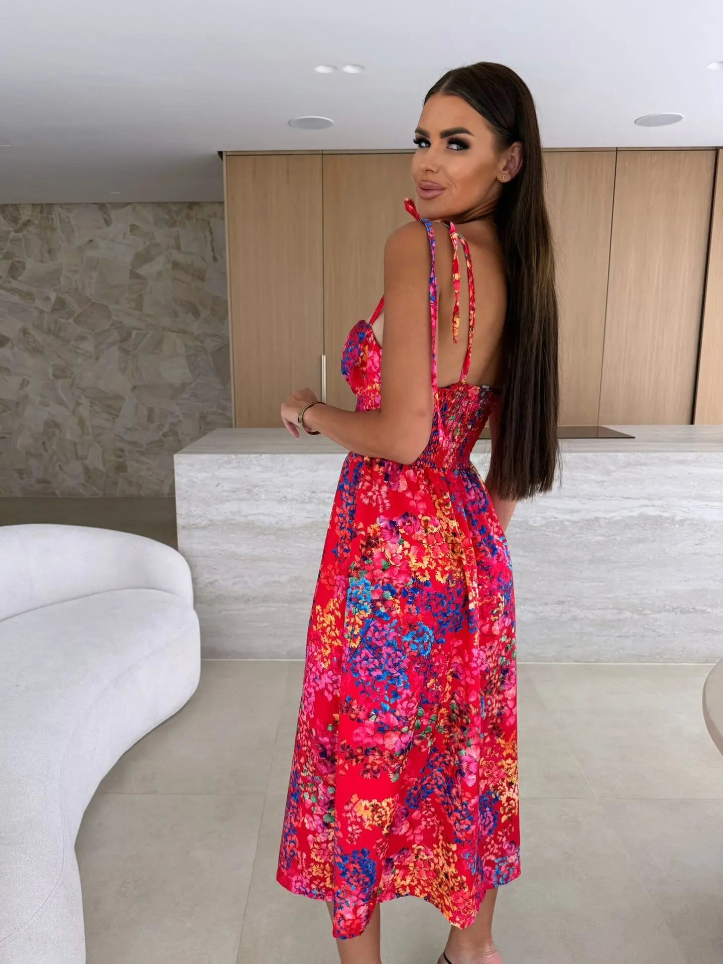 Boho Print Sleeveless A-Line Casual Midi Dress for Women