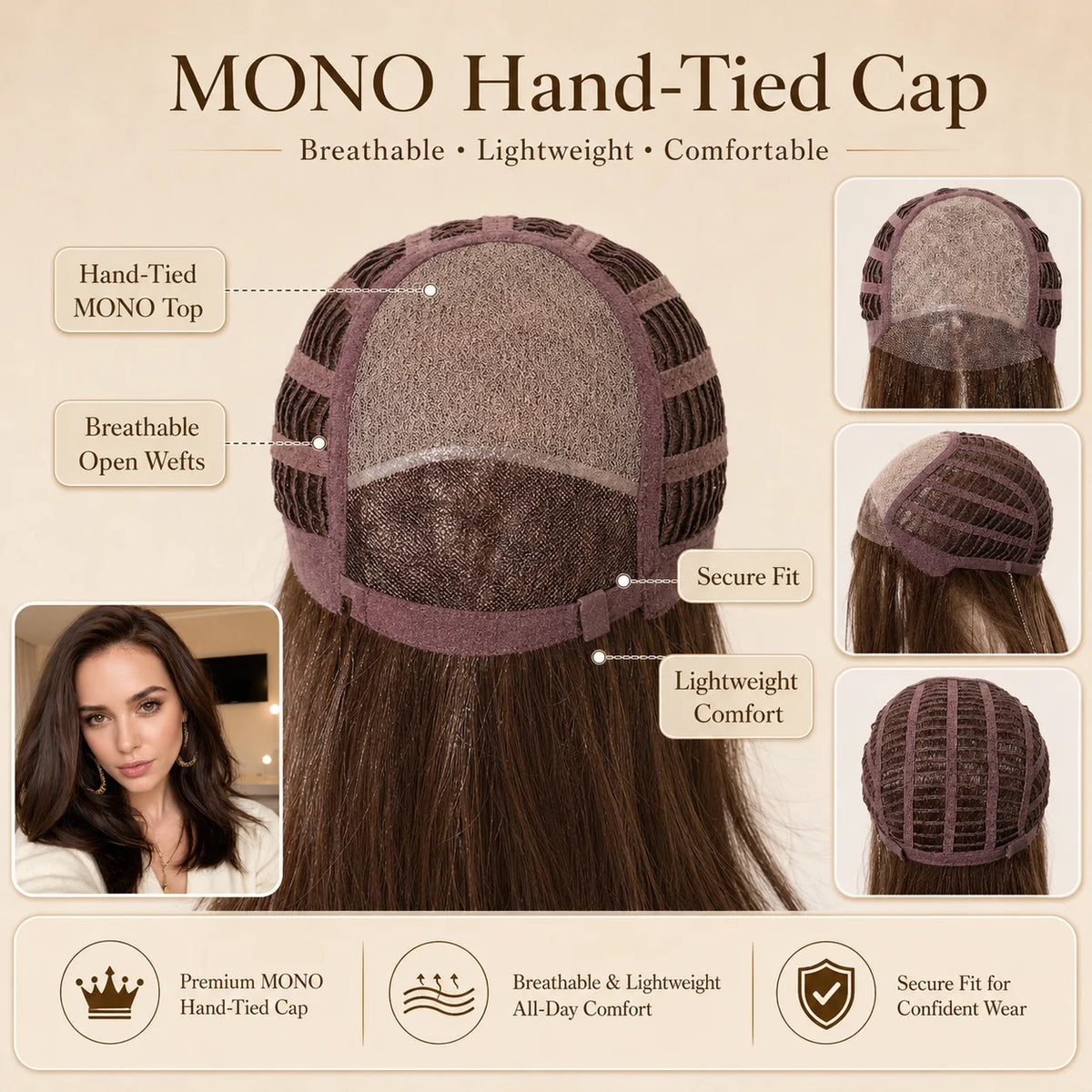 Light Brown Layered Synthetic Mono Top Wig for Women
