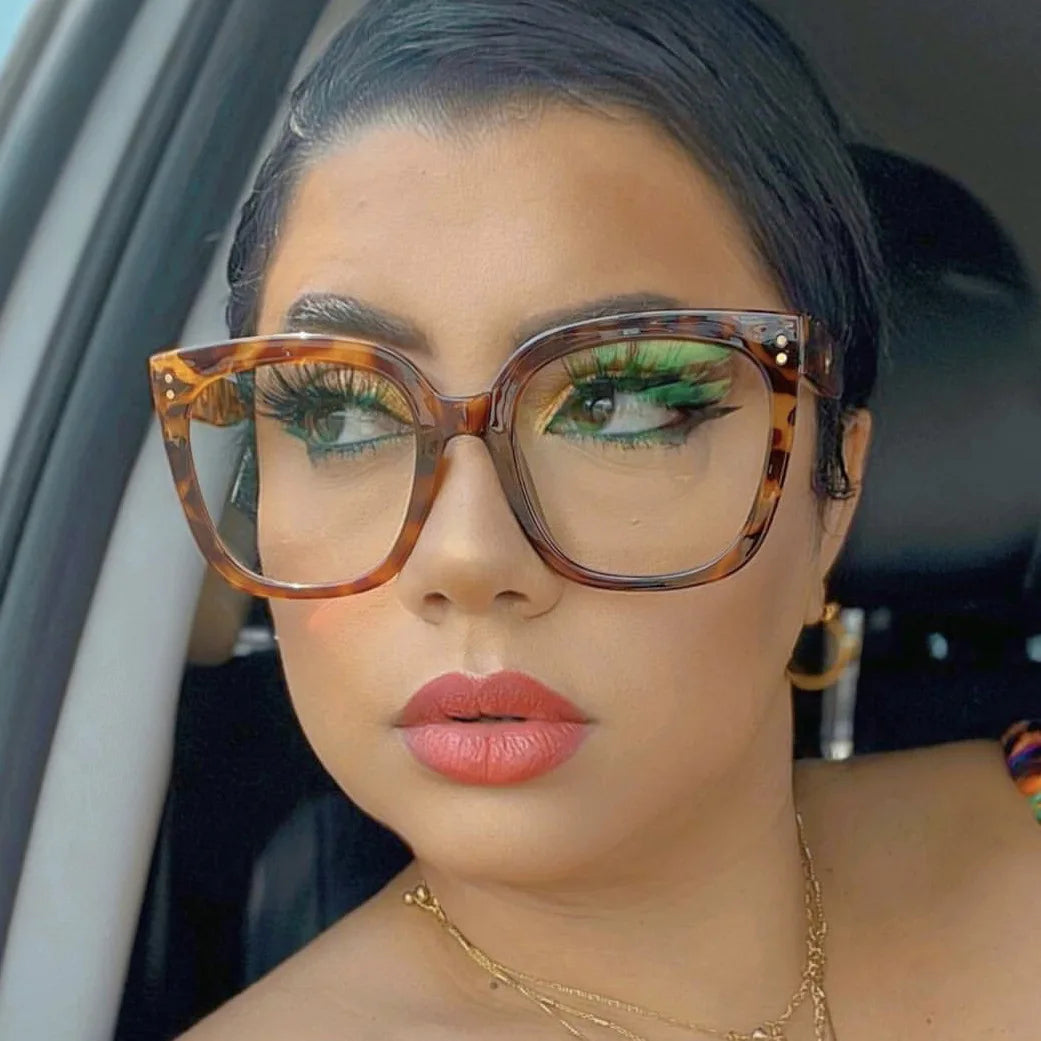 Oversized Square Reading Glasses with Rivet Detail for Women