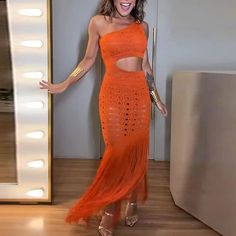 Elegant Sleeveless Tassel Hem Knit Maxi Dress for Women