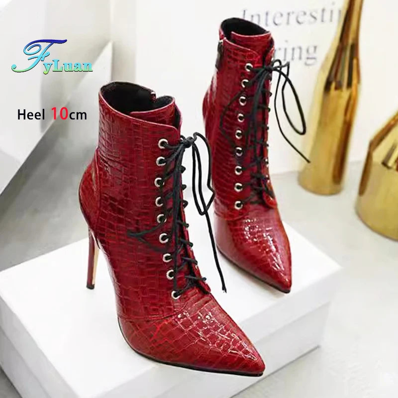 Chic Pointed Stiletto High Heel PU Leather Ankle Boots for Women