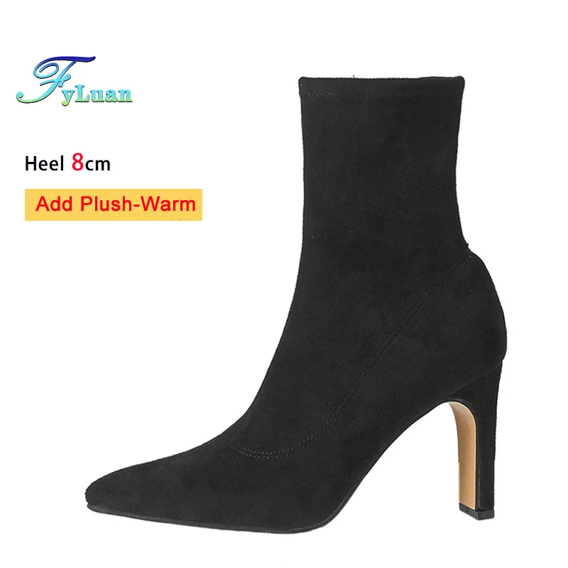 Pointed Leather High Heel Ankle Boots
