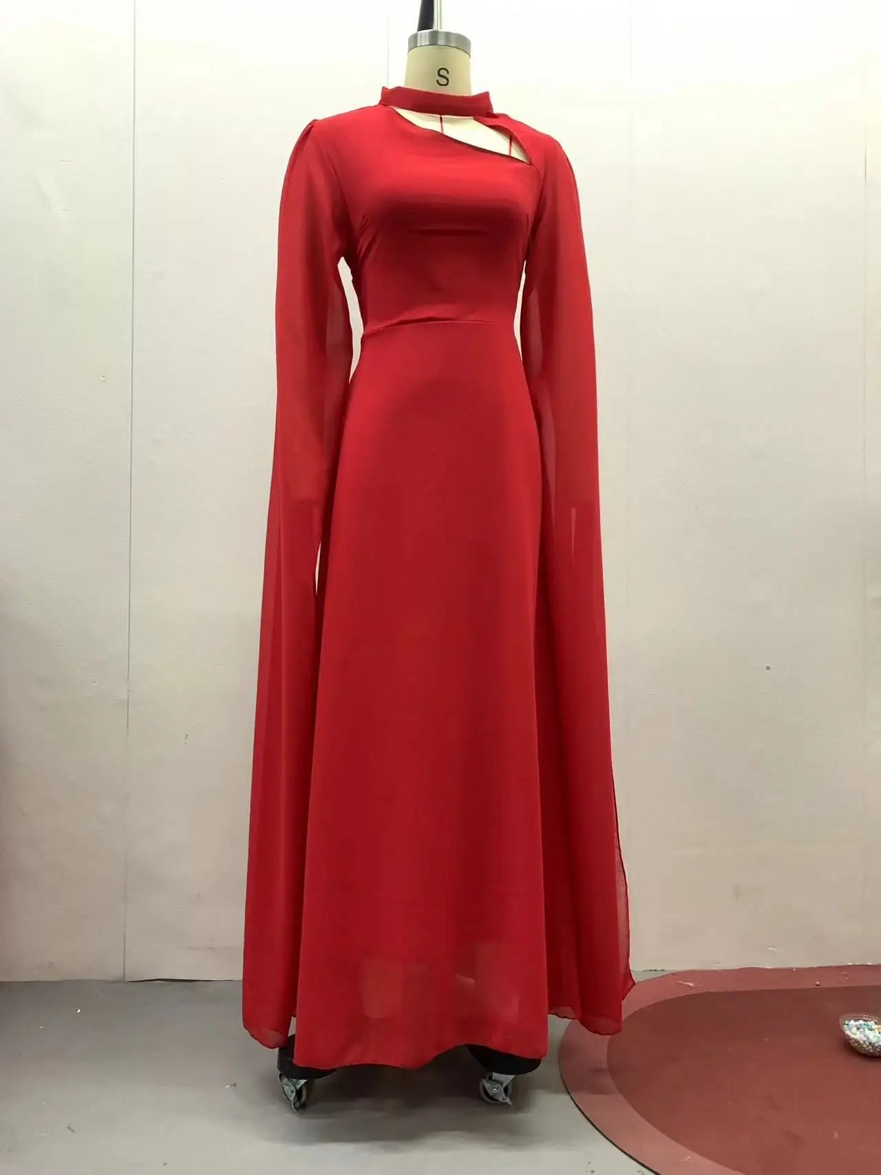 Solid Color Lace Up Cape Sleeve Maxi Dress For Women