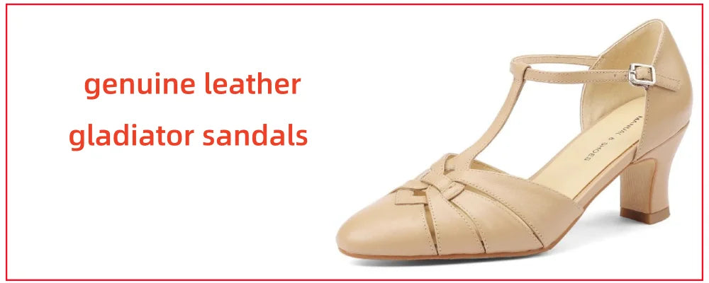 Leather Low Heel Peep Toe Sandals