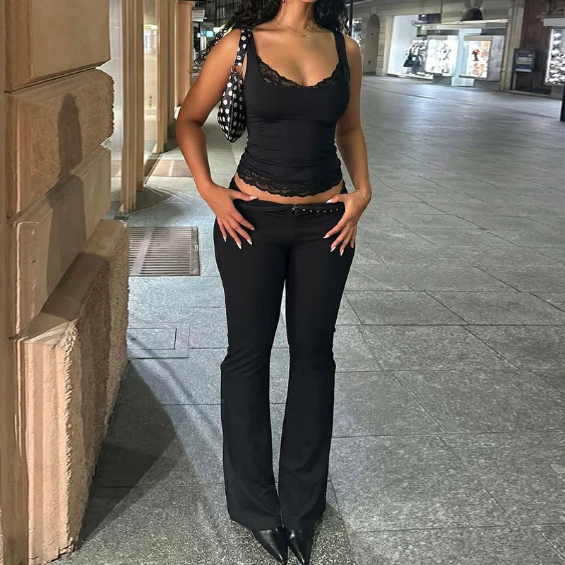 Square Collar Backless Lace Knit Tank Top for Women