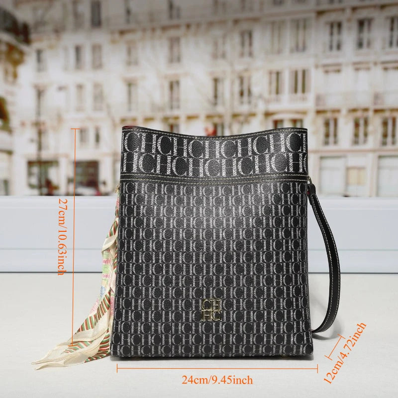 Letter Print Crossbody Bucket Bag