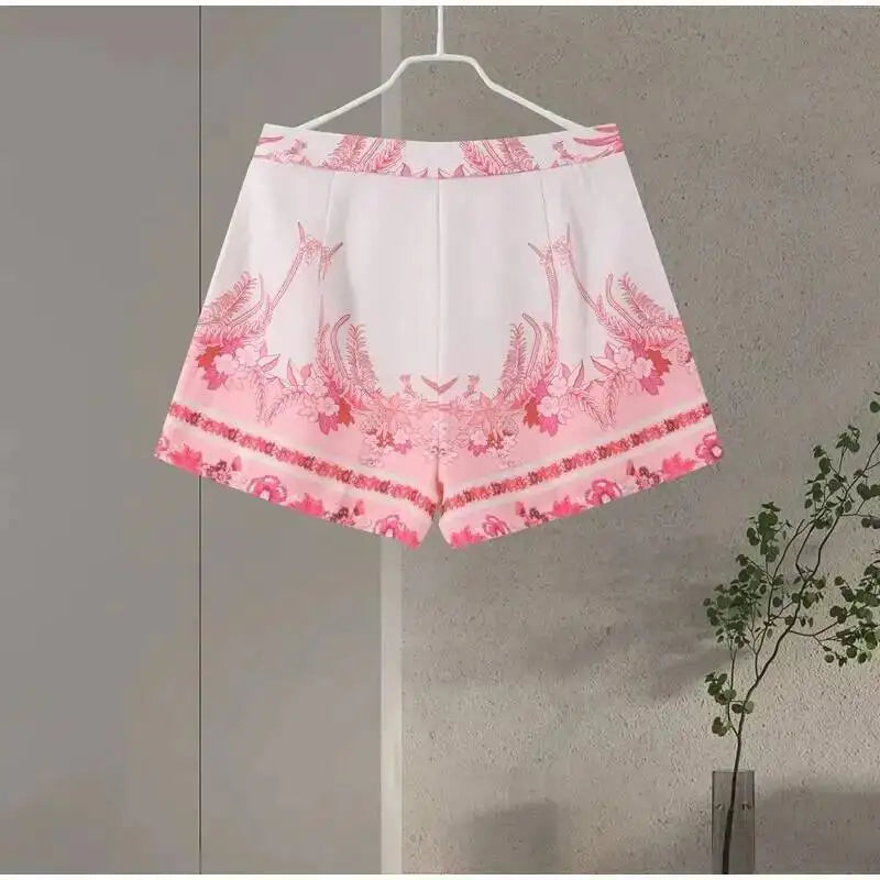 Loose Stand Collar Lantern Sleeve Top and Shorts Set for Women