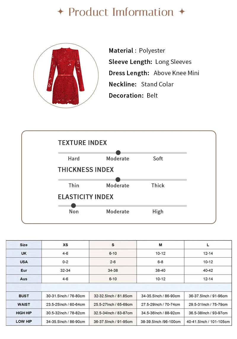 Retro Glamour Red Lace Waist-Cinched Mini Dress for Women