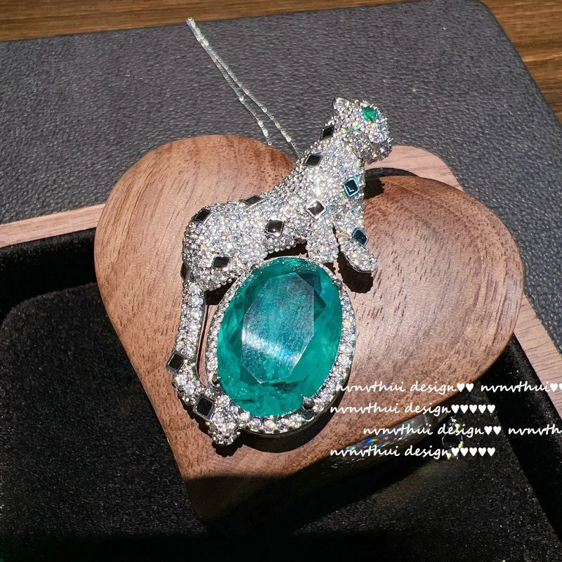 Emerald Cut Leopard Pendant Necklace With Chain for Women