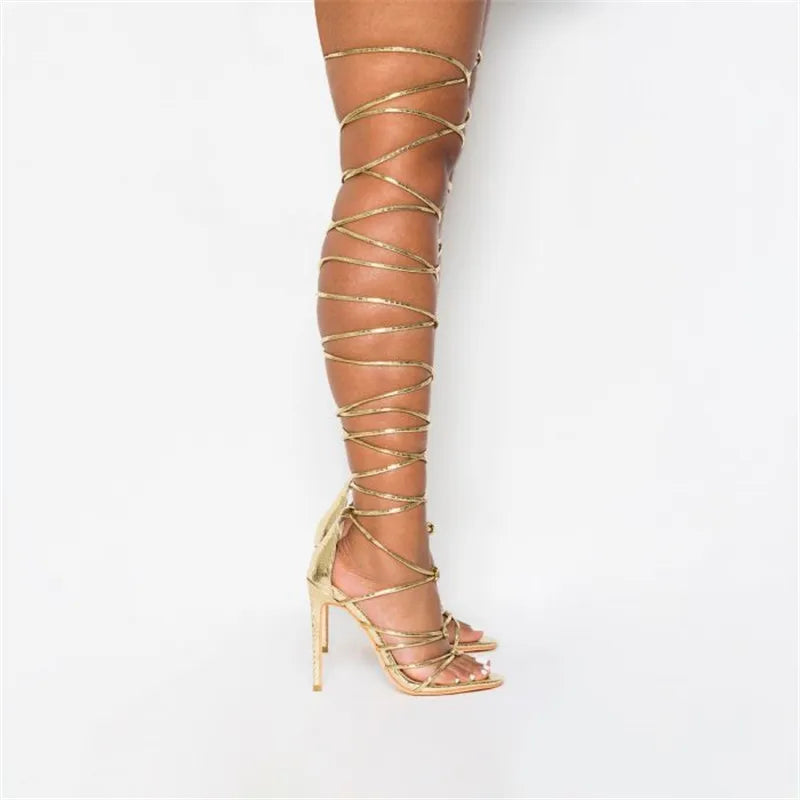 Over The Knee Strappy Cut Out Gladiator Sandals For Women