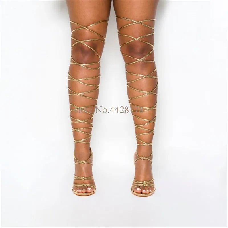 Over The Knee Strappy Cut Out Gladiator Sandals For Women