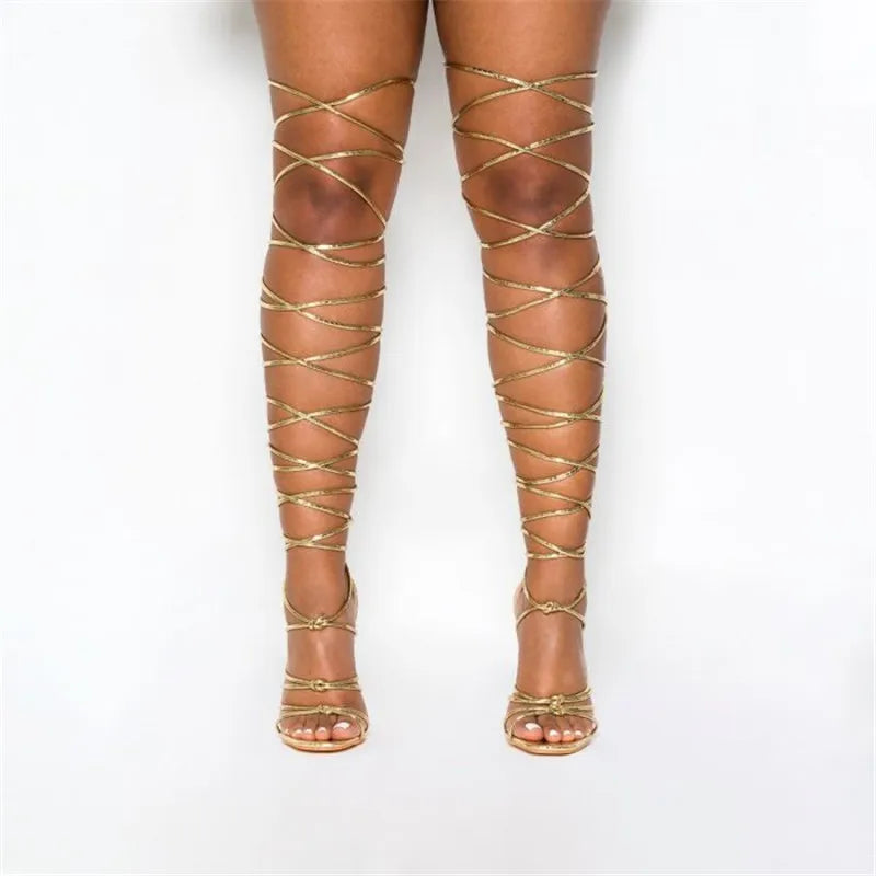 Over The Knee Strappy Cut Out Gladiator Sandals For Women