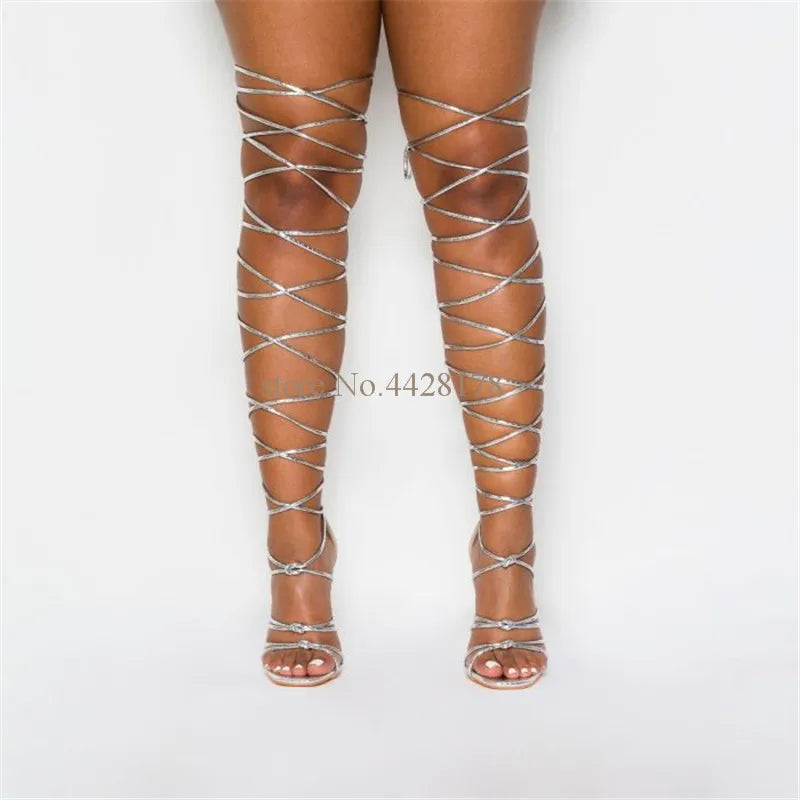 Over The Knee Strappy Cut Out Gladiator Sandals For Women