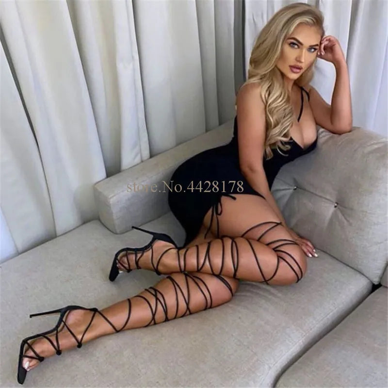 Over The Knee Strappy Cut Out Gladiator Sandals For Women