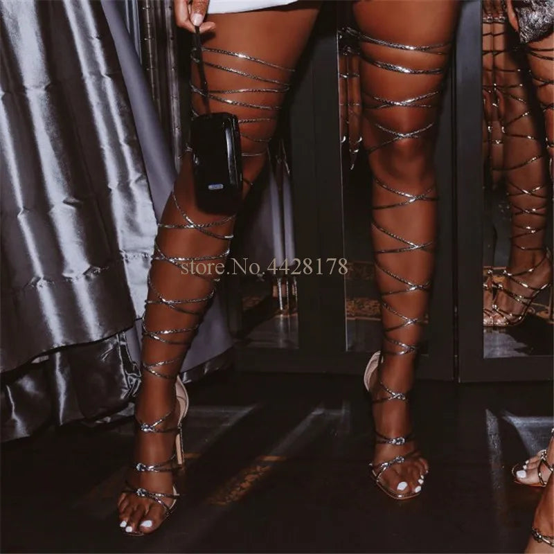 Over The Knee Strappy Cut Out Gladiator Sandals For Women