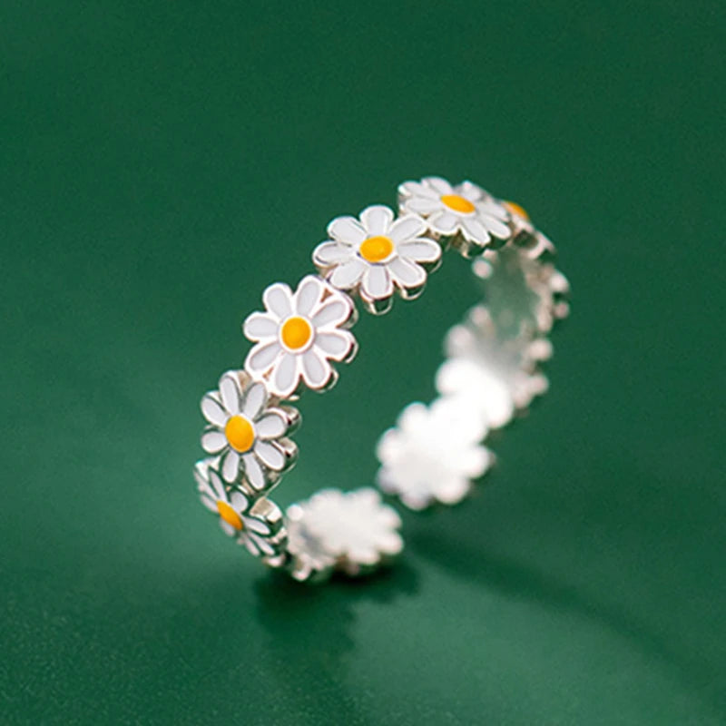 Enamel Daisy Adjustable Open Ring