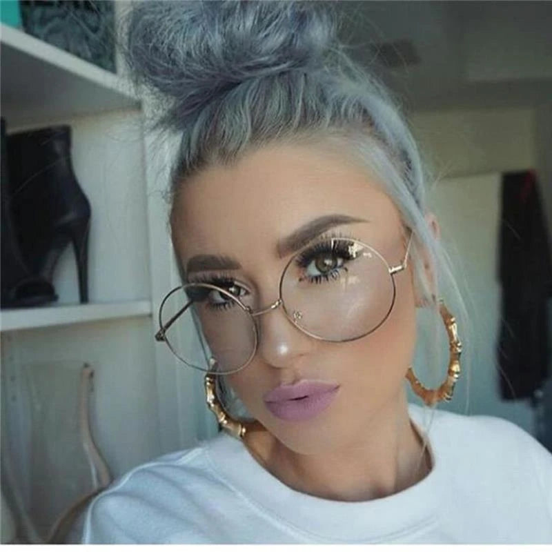 Stylish Oversized Round Metal Eyeglass Frames for Women
