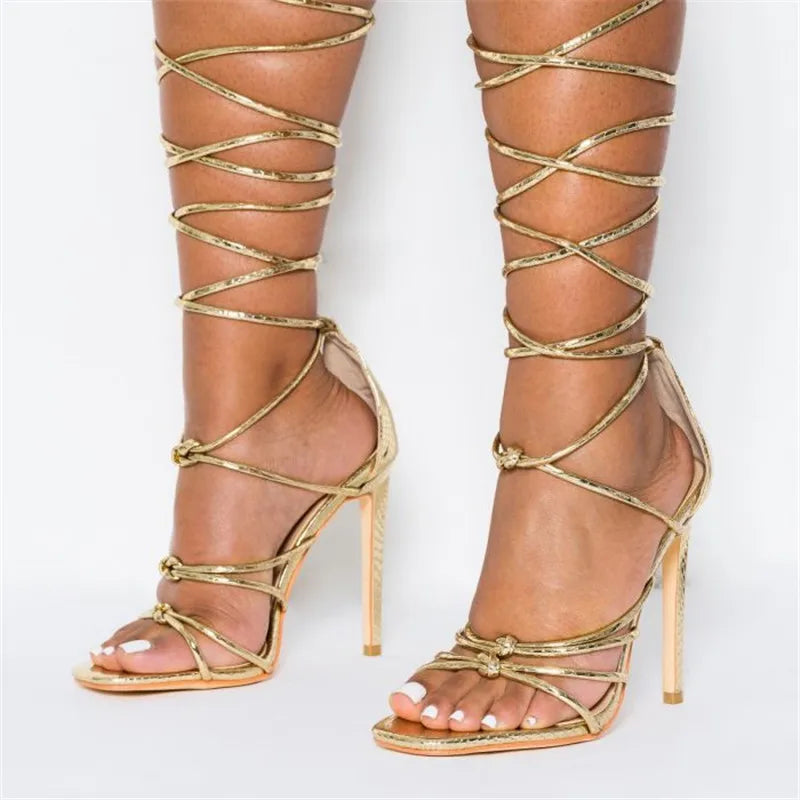Over The Knee Strappy Cut Out Gladiator Sandals For Women