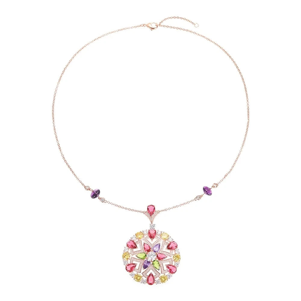 A generation factory sells Caibao zircon suit circular petal necklace ring women's sexy suit jewelry