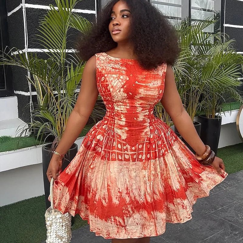 A Line Dress Printed Pattern Sleeveless Hipster Style - SN Wigs & More