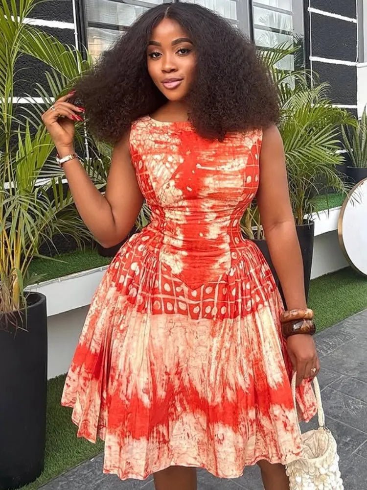 A Line Dress Printed Pattern Sleeveless Hipster Style - SN Wigs & More