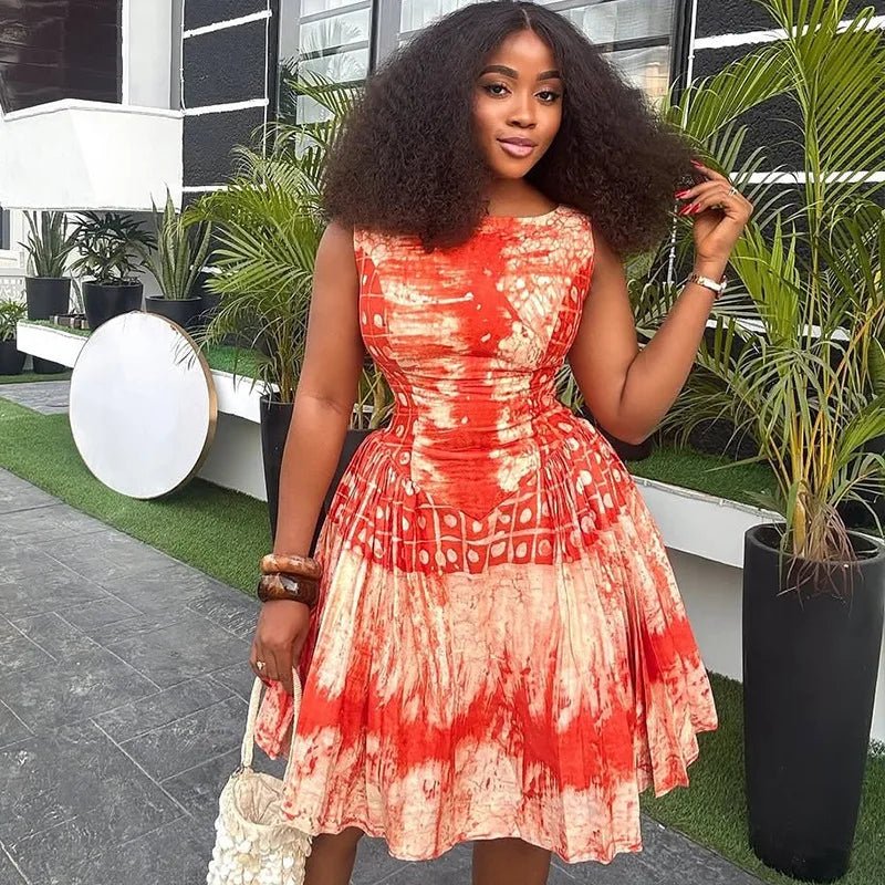 A Line Dress Printed Pattern Sleeveless Hipster Style - SN Wigs & More