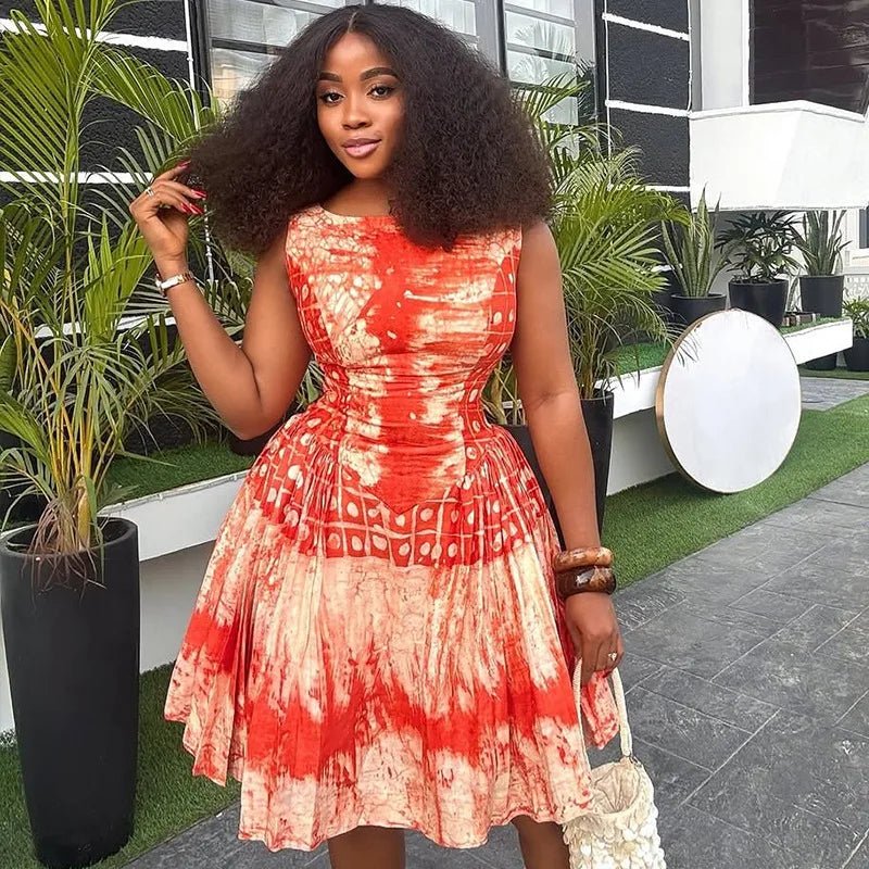 A Line Dress Printed Pattern Sleeveless Hipster Style - SN Wigs & More