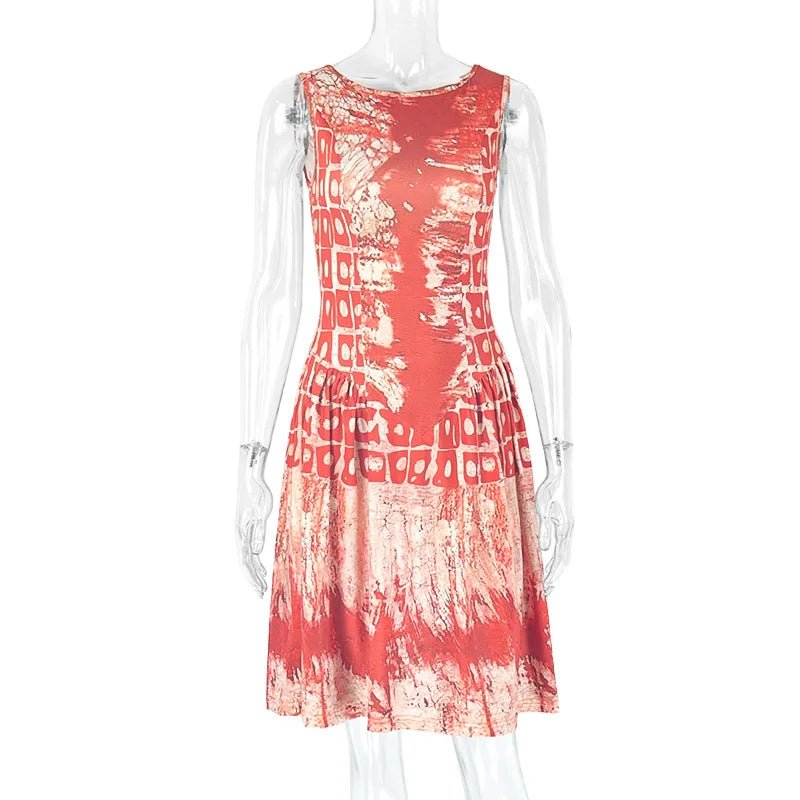 A Line Dress Printed Pattern Sleeveless Hipster Style - SN Wigs & More