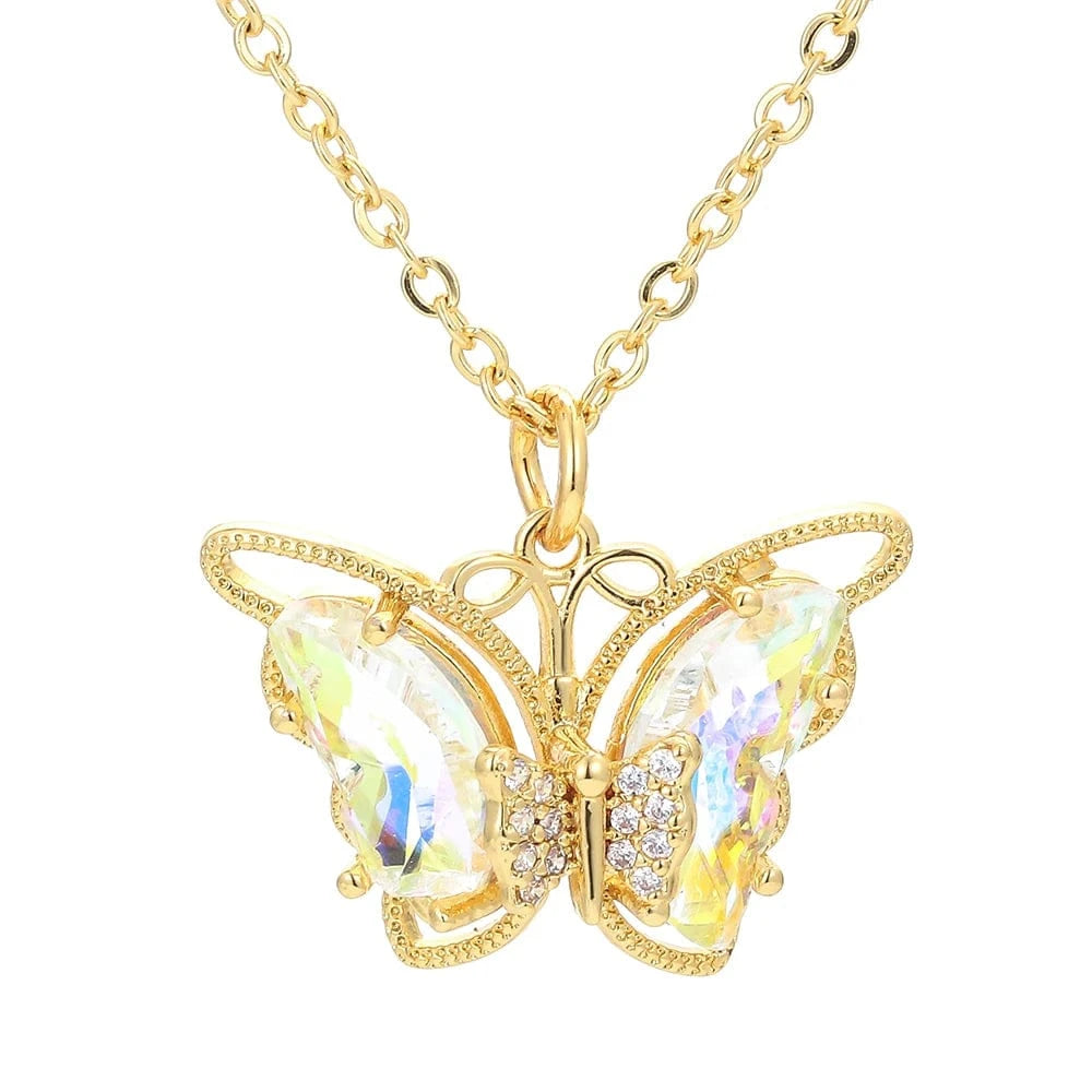 A Popular Multicolor Glass Charm Luxury Woman Statement Lady Collar Butterfly Pendant  Necklace For Party