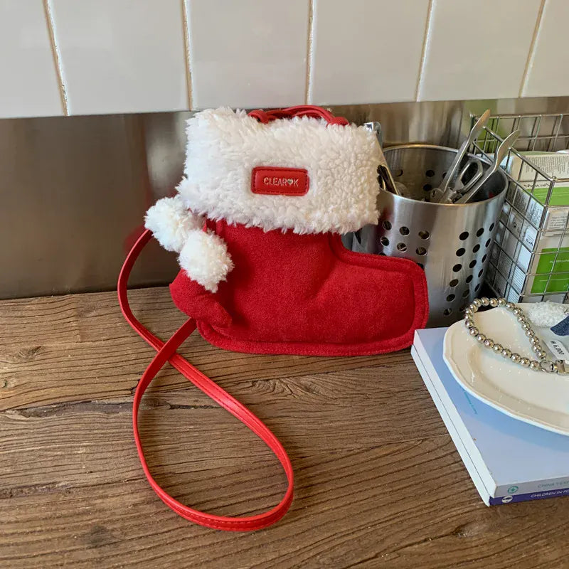 A red Christmas Boots Messenger Bag Creative Fashion New Retro Glove Bag Messenger Bag Mobile Phone Bag Frosted Suede Cute Gift Wallet