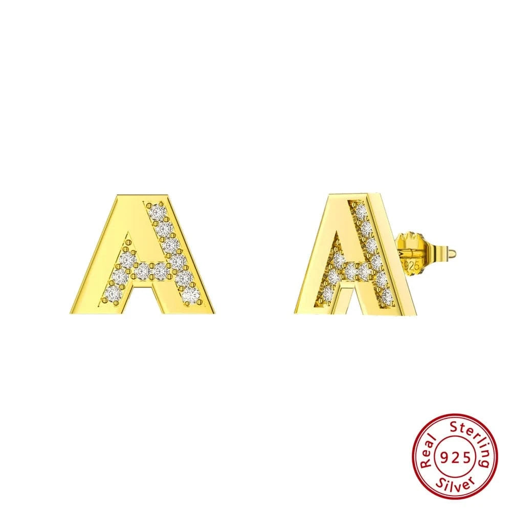 A RINNTIN ZKE01 Fine Jewelry Earrings 2023 Zircon Letter Stud Earrings Silver 925 Sterling Women Wholesale Bulk Earring Alphabet
