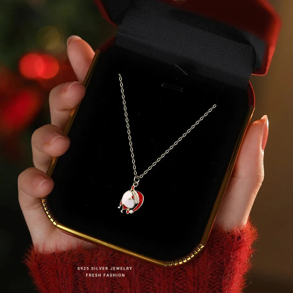 A3240 gold fashion pendant necklaces 925 sterling silver Christmas necklace Santa Claus oil drop gold plated necklace for girls women