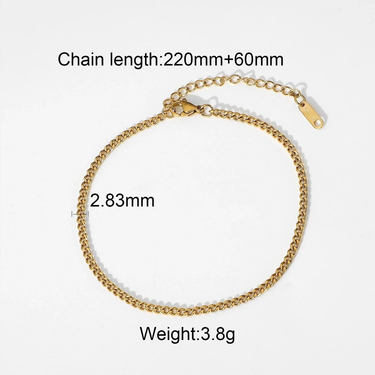A375 A361 3mm Miami Cuban Chain Snake Chain Anklets For Women Stacking Gold Plated 316L Stainless Steel Anklets