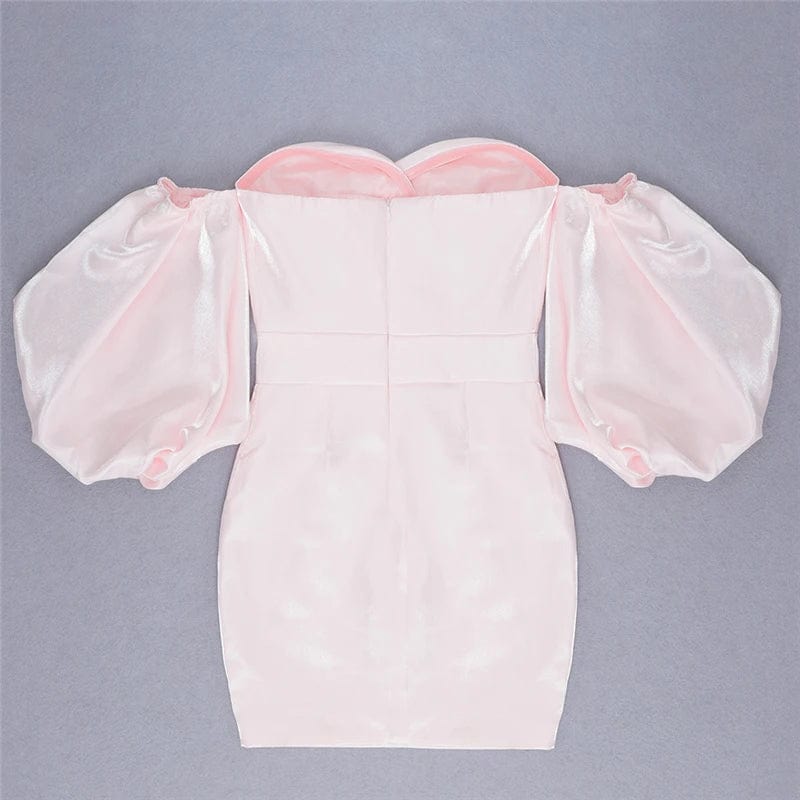 A3985 summer dresses 2024 pink Off-shoulder backless puff sleeve satin mini dress female clothing