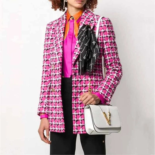 A4154 2024 New Arrivals Fuchsia Silk Scarf Decoration Plaid Wool Winter Jacket Women